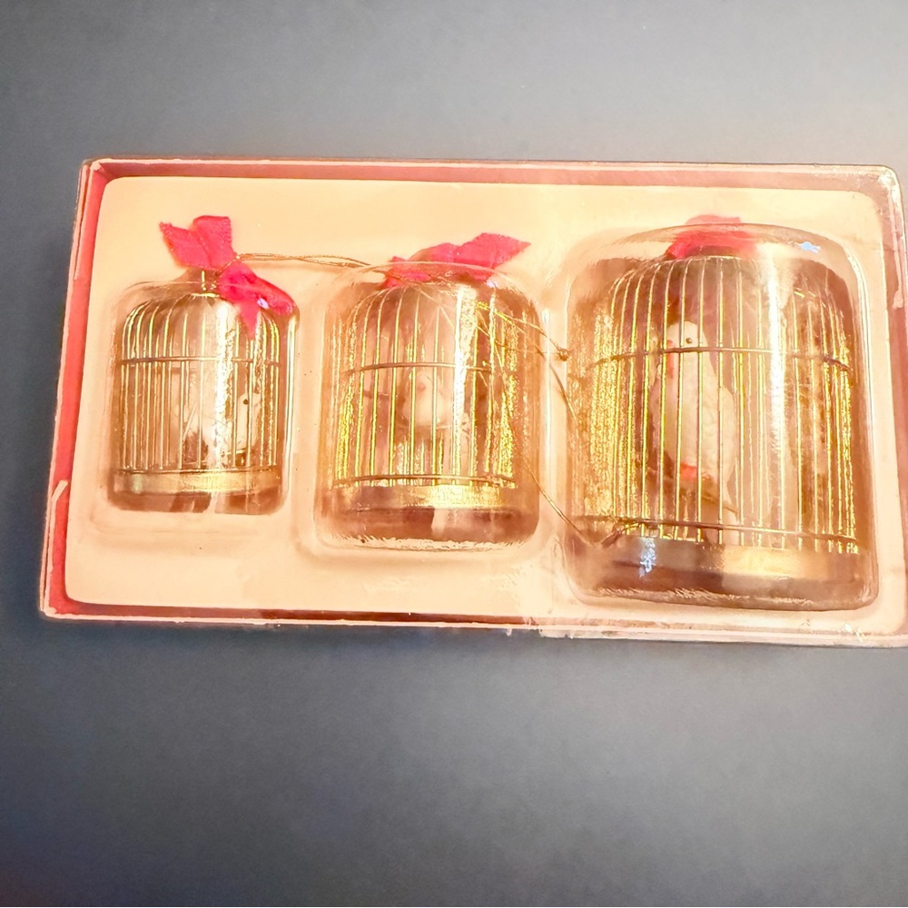 Set of Three Vintage Bird Cage Christmas Ornaments Taiwan